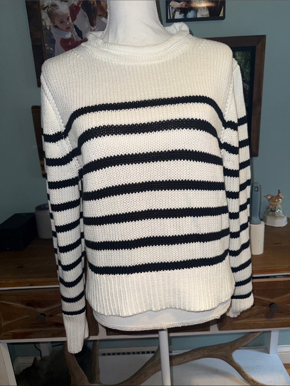J. Crew Cotton Roll Neck Women’s Striped Knit Sweater - Black & White M NWT